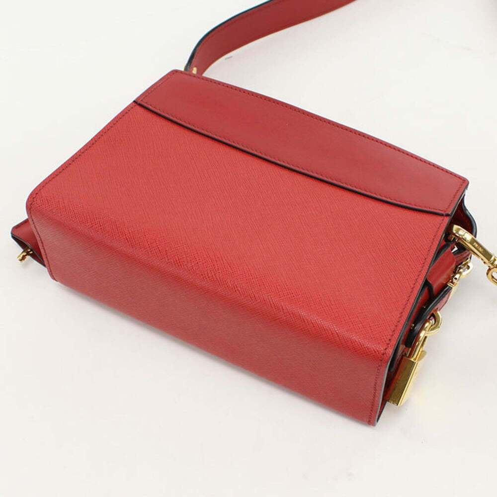 PRADA Red Leather Saffiano Shoulder Bag - Picture 2 of 9